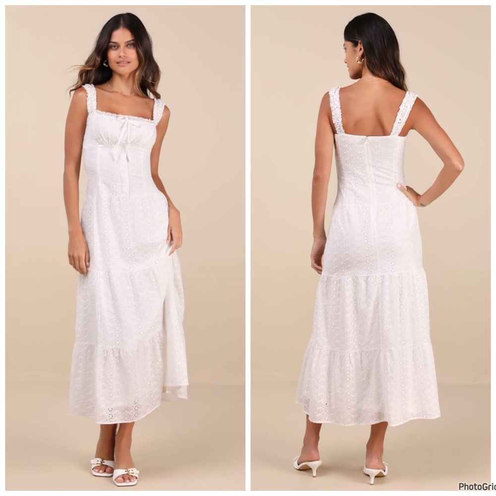 NWOT Lulus Nerissa White Eyelet Maxi Dress $69 Extra Large XL